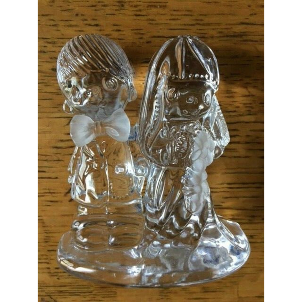PRECIOUS MOMENTS Lord Bless You And Keep You Figurine Crystal BRIDE & GROOM Bow